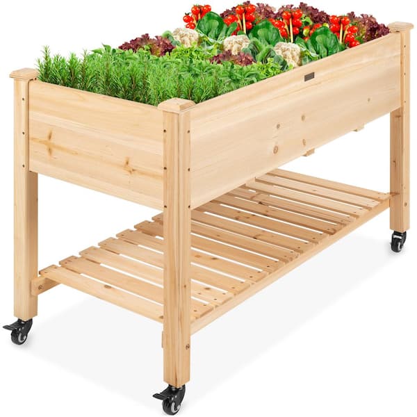 Best Choice Products 48 in. x 24 in. x 32 in. Wood Raised Garden Bed with Lockable Wheels, Liner