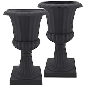 Deluxe Pedestal 10 in. x 17 in. Black Plastic Urn (2-Pack)