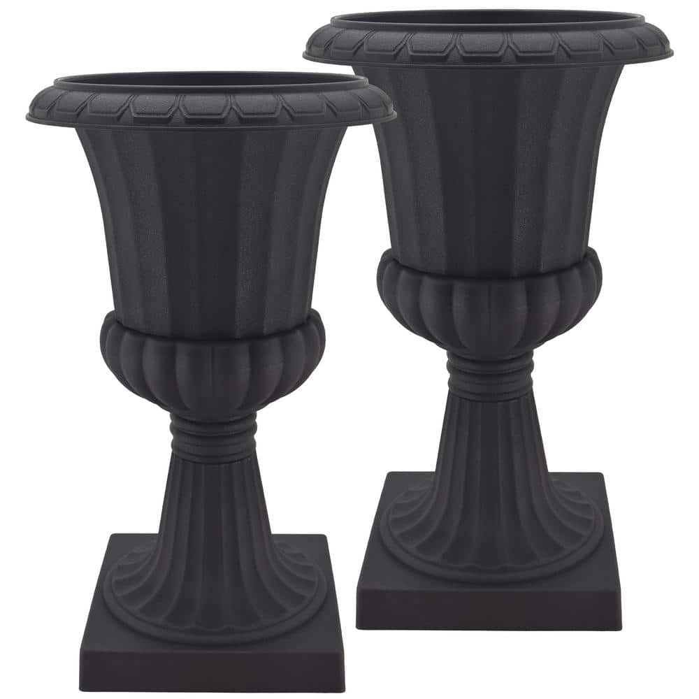 Arcadia Garden Products Deluxe Pedestal 16 in. x 27 in. Black Plastic Urn  (2-Pack) PL51BK-2 - The Home Depot