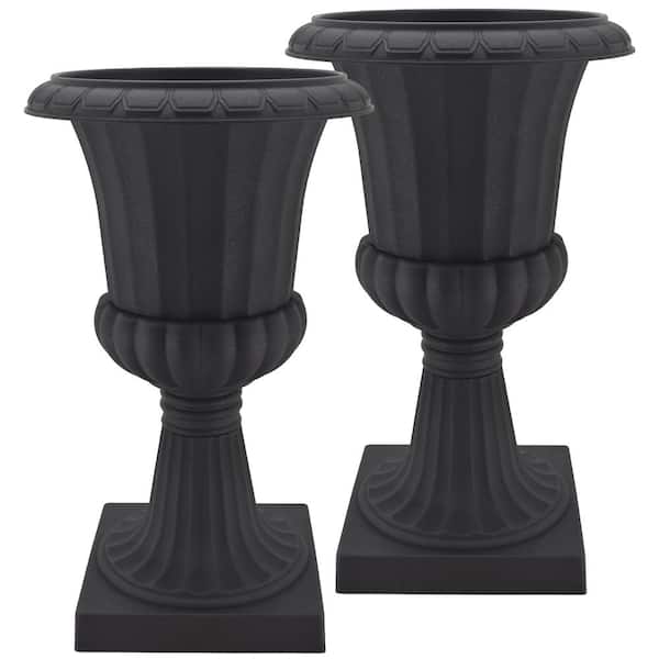 Arcadia Garden Products Deluxe Pedestal 16 in. x 27 in. Black Plastic Urn (2-Pack)
