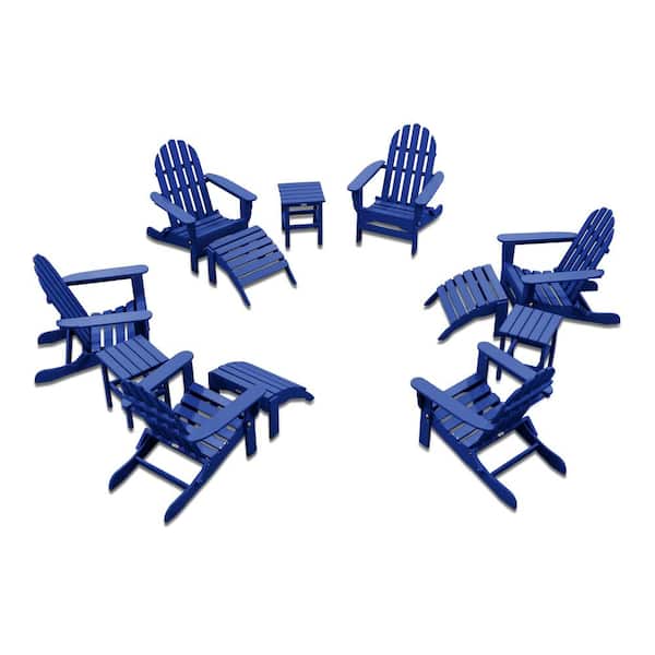 DUROGREEN Icon Royal Blue 12-Piece Plastic Adirondack Patio Conversation Seating Set