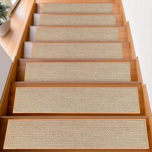 Beige 8 in. x 30 in. Carpet Stair Tread Cover Set of 15 for Wooden Steps Indoor, Machine Washable