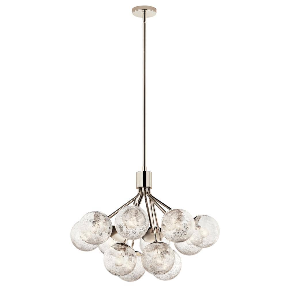 Silvarious 30 in. 12-Light Polished Nickel Modern Crackle Glass Shaded Convertible Chandelier for Dining Room price history on PriceWatchPro