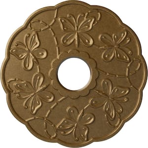 1 in. x 17-7/8 in. x 17-7/8 in. Polyurethane Terrones Butterfly Ceiling Medallion, Pale Gold