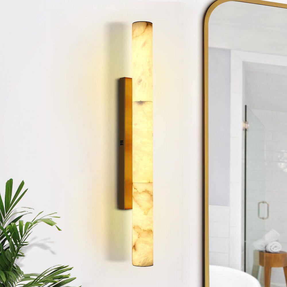 36 in. 3-Light Brass Dimmable LED Wall Sconce with Alabaster Shade, Modern Spanish Natural Marble Wall Sconce(1-Piece) price history on PriceWatchPro