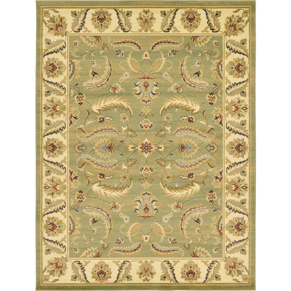 Green and Beige Rectangular Synthetic 9' x 12' Area Rug