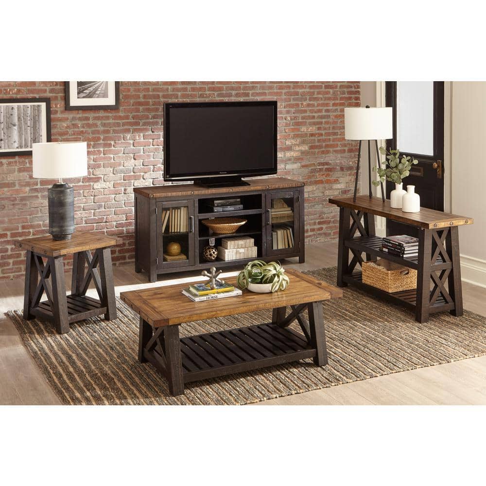 Bolton Industrial Rustic 55" Black Stain and Natural Sofa Table with Storage
