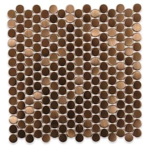 Copper Penny Round 12 in. x 12 in. x 8 mm Stainless Steel Metal Mosaic Wall Tile