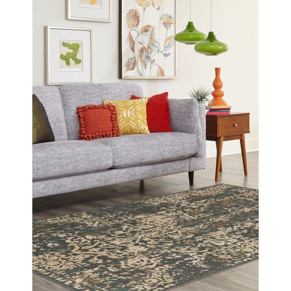 Elegant Mirage 9' x 12' Gray Abstract Synthetic Area Rug