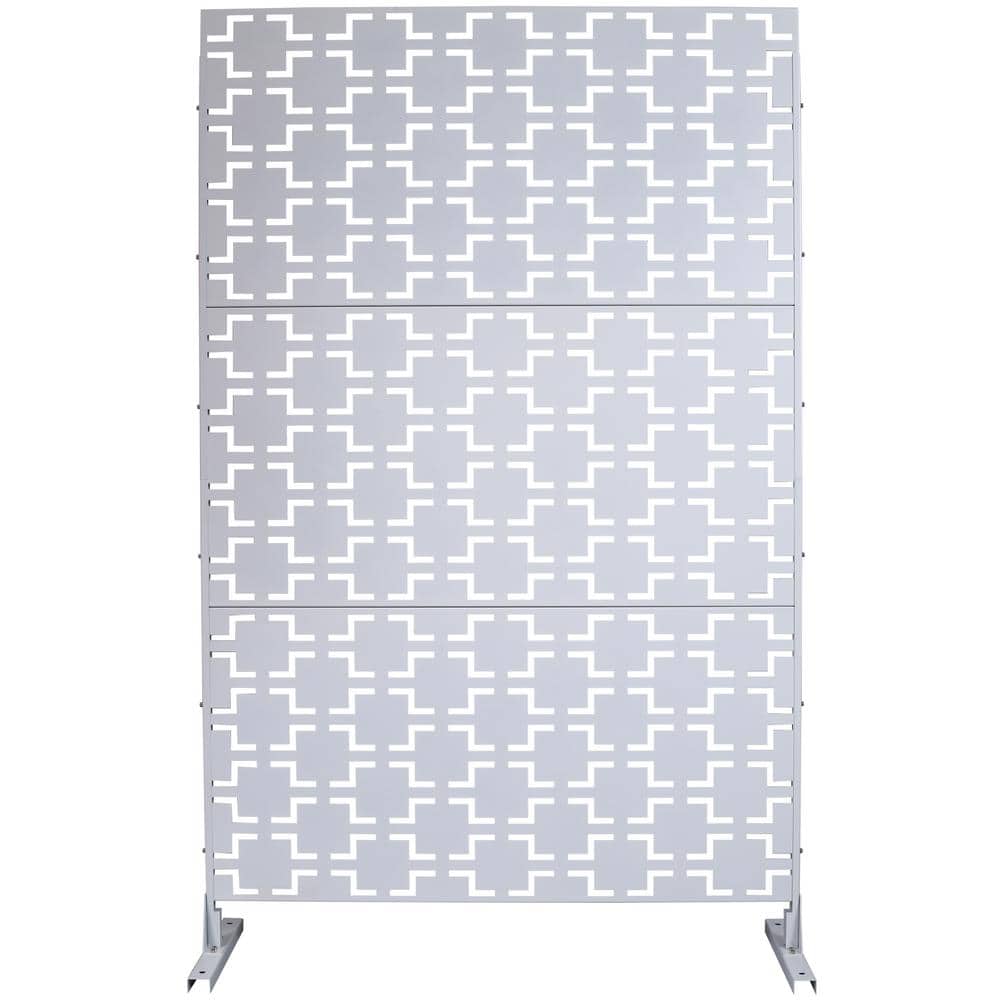 76 in. H x 48 in. W White Outdoor Steel Privacy Screen Freestanding Decorat