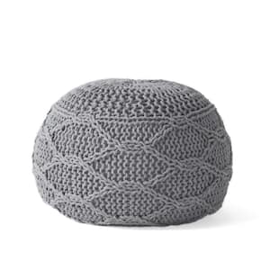 Maysville Gray Cotton Knitted Round Pouf