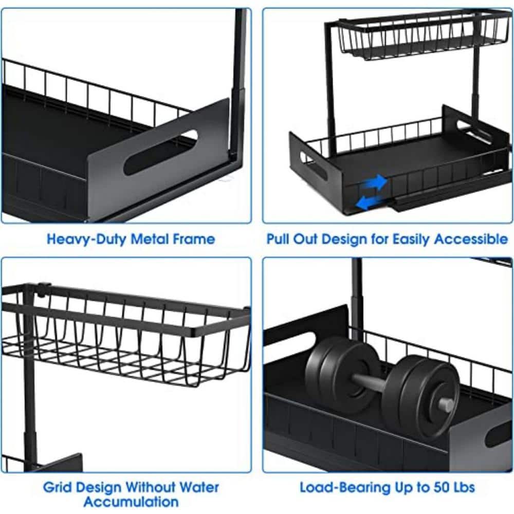 Under Sink Organizers and Storage, 2 Tier Sliding Cabinet Basket Organizer Drawer Pull Out Cabinet Organizer