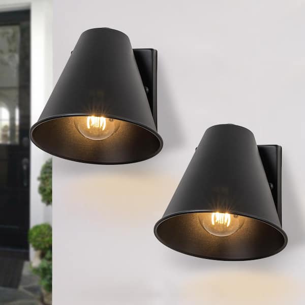 C Cattleya Matte Black Outdoor Hardwired Wall Lantern Sconces with No Bulbs Included(2-Pack)