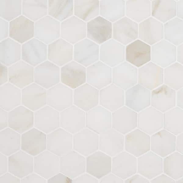 Ivy Hill Tile White Jade 4 in. x 0.39 in. Polished Marble Floor and Wall Mosaic Tile Sample