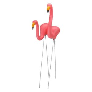 Tropical Pink 32 in. Flamingo Outdoor Lawn Stakes (Set of 2)