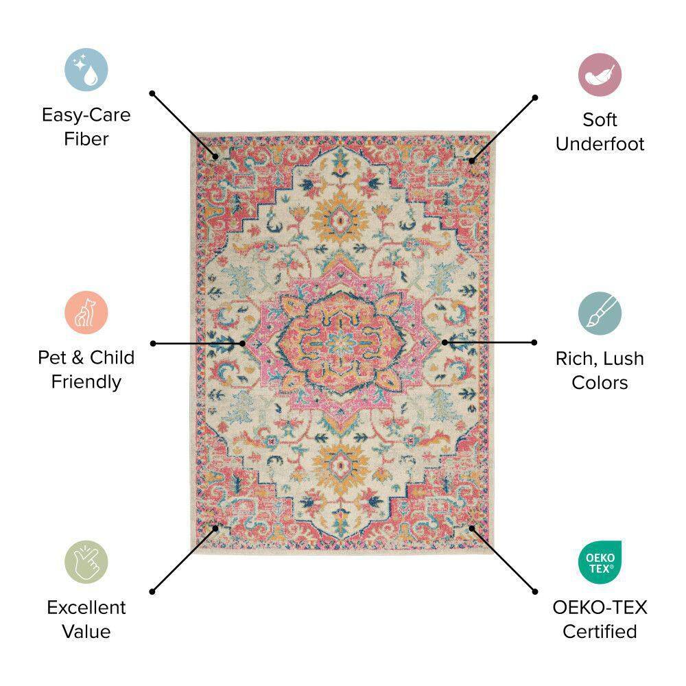 Blue and Yellow Floral Round Synthetic Area Rug, 5'3"