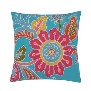 Palisades Multicolor Floral Embroidered 18 In. x 18 In. Throw Pillow