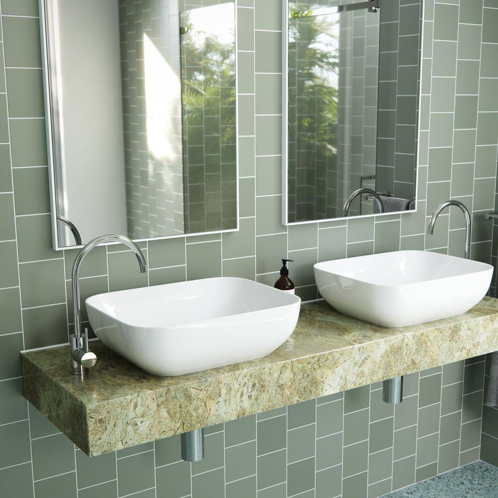 Gloss White Ceramic Rectangular Vessel Bathroom Sink