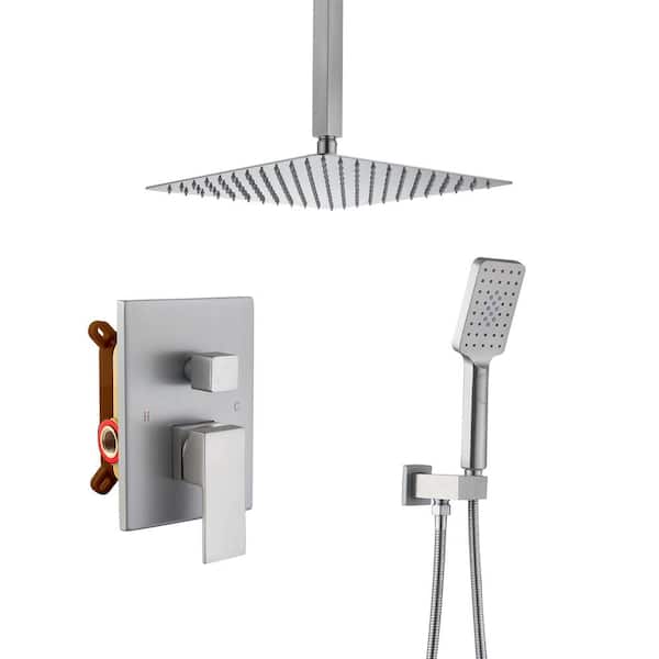 CASAINC 3-Spray Pattern 10 in. Ceiling Mount Shower System Shower Head and Functional Handheld, Brushed Nickel (Valve Included)
