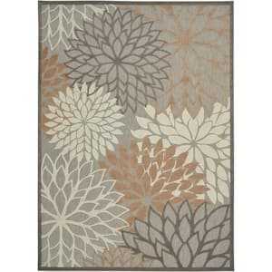 Aloha Natural 8 ft. x 11 ft. Floral Modern Indoor/Outdoor Patio Area Rug