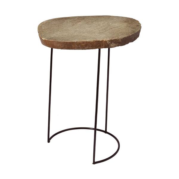 Titan Lighting Tall Natural Stone Slab & Black Wire Frame Side Table