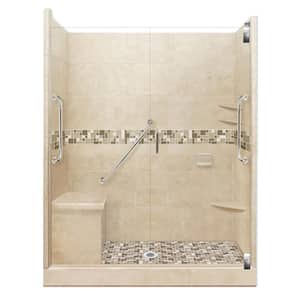 Tuscany Freedom Grand Hinged 30 in. x 60 in. x 80 in. Center Drain Alcove Shower Kit in Brown Sugar and Satin Nickel