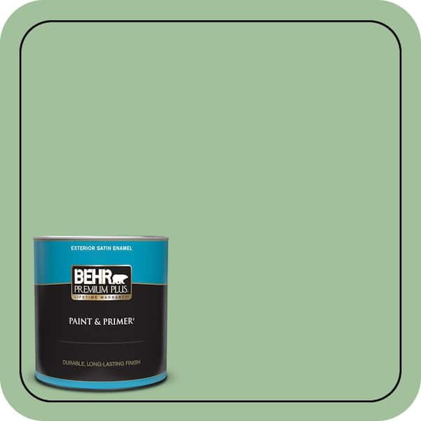 BEHR PREMIUM PLUS 1 qt. #BIC-25 Spring Sprig Satin Enamel Exterior Paint & Primer