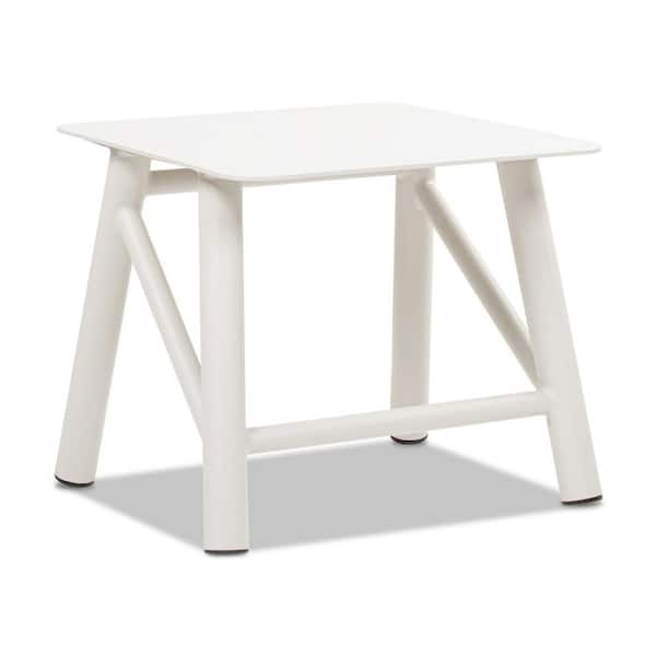 Atlas 22 in. Square Outdoor Coffee Table, Light Beige Gray Aluminum