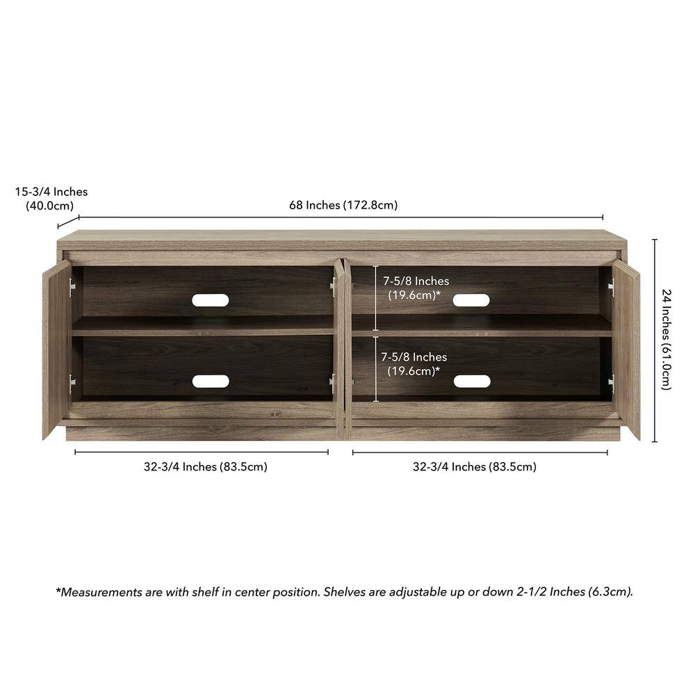Antiqued Gray Oak 68" TV Stand with Cabinets