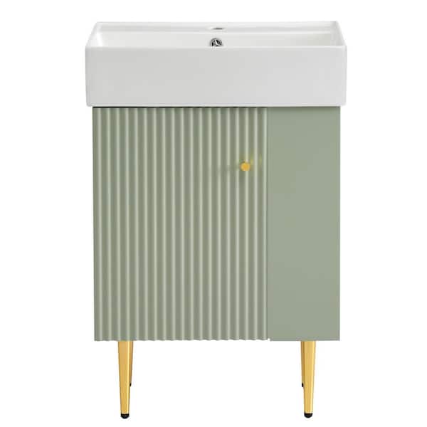 22 in. W x 12 in. D x 34 in. H Bathroom Single Sink Linen Cabinet with Right Side Storage and Enclosed Shelves, Green