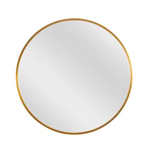 28 in. x 28 in. Modern Round Metal Framed Gold Wall Mirror