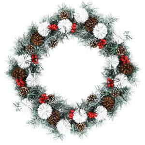 Wreath 30 in. Green Pre-Lit Snow Flocked Artificial Christmas Wreath with 50 LED Lights
