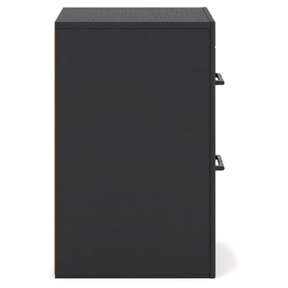 Black and Brown 2-Drawer Nightstand with USB Ports