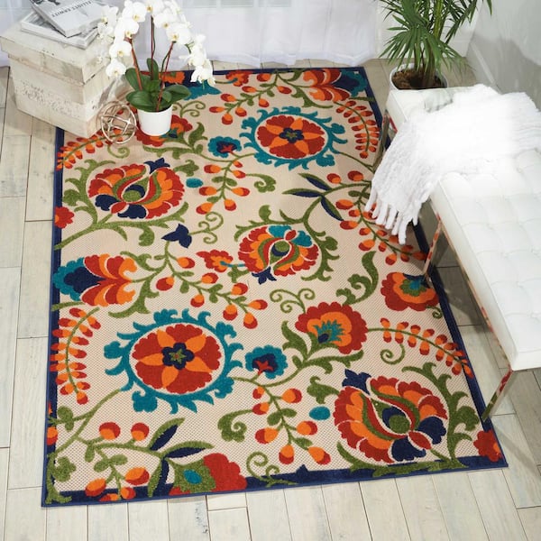 Aloha Multicolor 5 ft. x 7 ft. Floral Modern Indoor/Outdoor Patio Area Rug