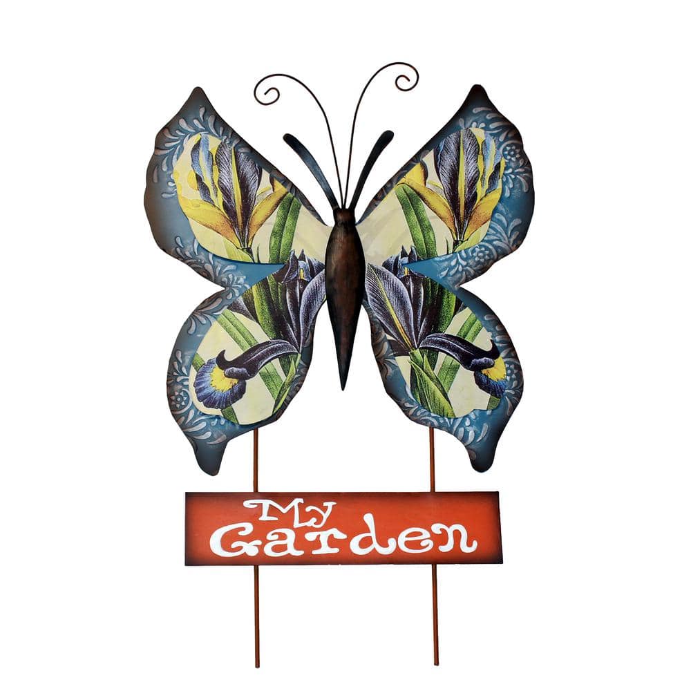 25 in. Metal Butterfly Garden Stake with My Garden Sign 8321B The Home Depot