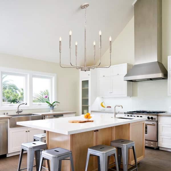 6-Light Rusty White Classic Farmhouse Candle Style Chandelier for Living Room with No Bulbs Included
