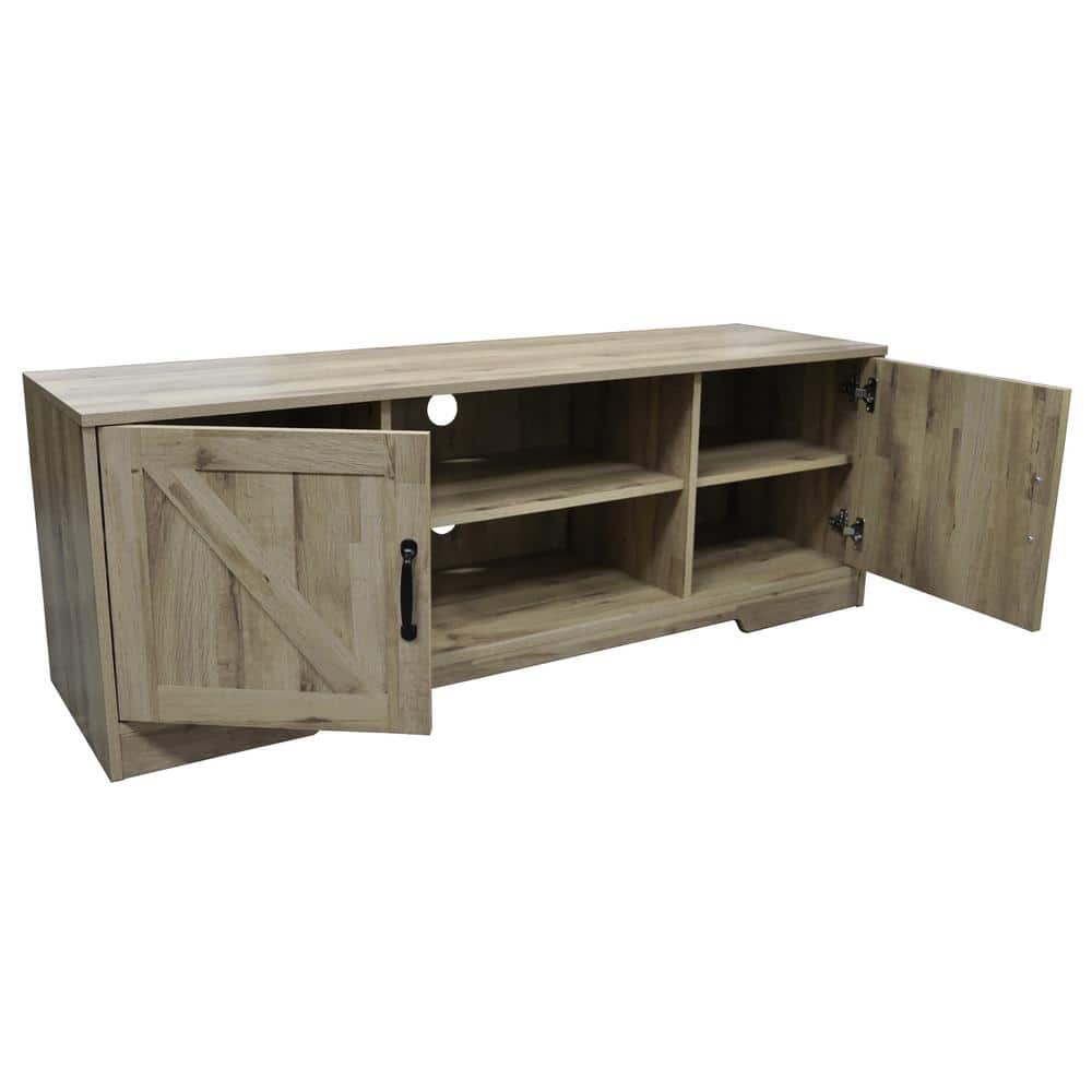 Rustic Oak 59" TV Stand with Sliding Barn Doors and Storage Cabinets