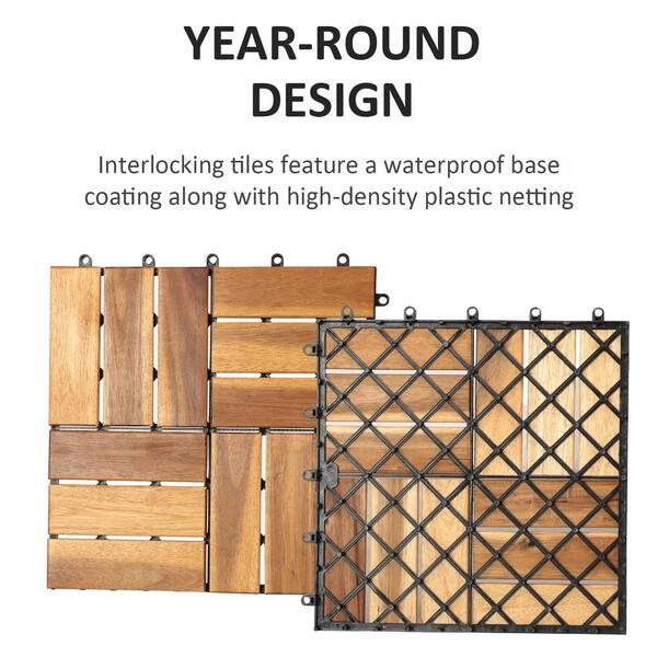 Yangming 12 in. W x 12 in. L Square Patio Natural Color Wood Interlocking Flooring Deck Tiles Mosaic Pattern (10-Pack)