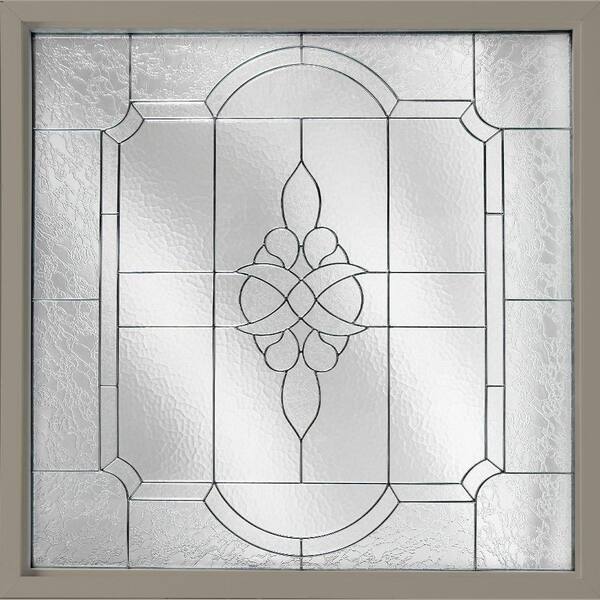 Hy-Lite 25 in. x 25 in. Decorative Glass Fixed Vinyl Window Victorian Glass, Black Caming in Driftwood