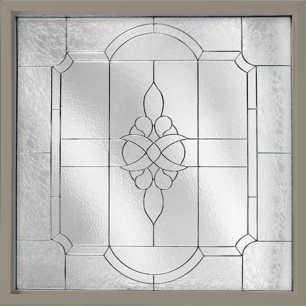 Hy-Lite 25 in. x 25 in. Decorative Glass Fixed Vinyl Window Victorian Glass, Nickel Caming in Driftwood