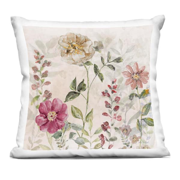 Stupell Industries Flowers in Soft Earth Tones Beige Abstract Polyester 18 in. x 18 in. Throw Pillow