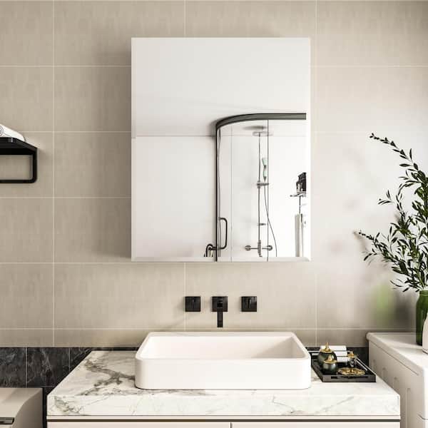 UPIKER 24 in. W x 30 in. H Medium Rectangular Silver Aluminum Recessed or Surface Mount Medicine Cabinet with Mirror