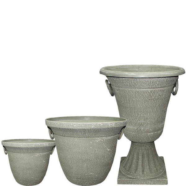 Southern Patio Handled Jar 20 in. x 15 in. Stone Resin Planter Pack (Set of 3)