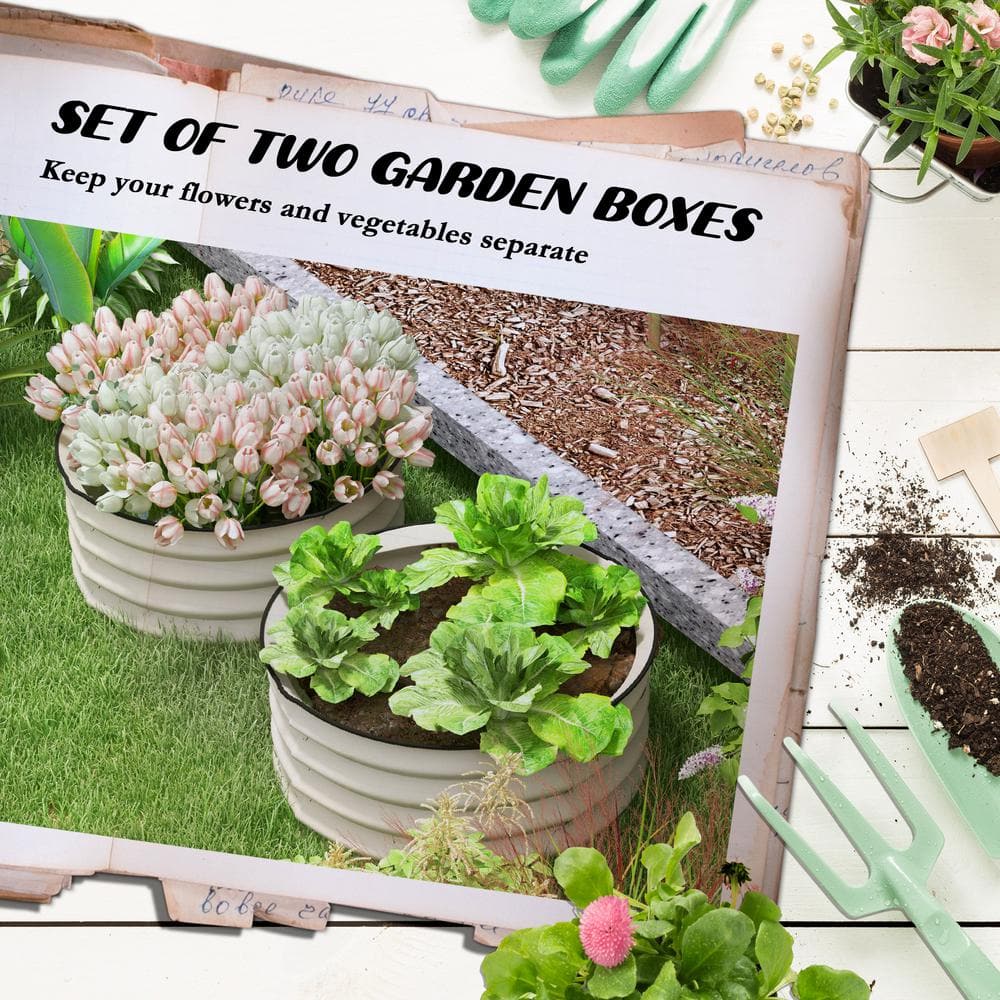 Oval Beige Galvanized Steel Raised Garden Beds for Outdoor Plants