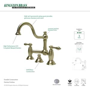 Restoration Bridge 8-in. Widespread 2-Handle Bathroom Faucet in Brushed Nickel