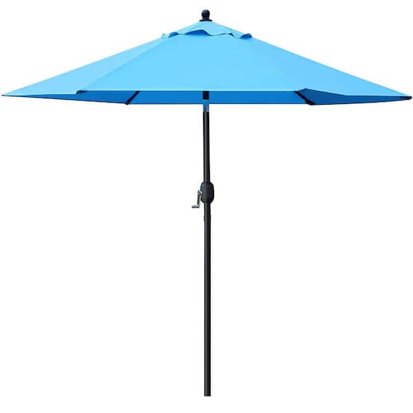 SKONYON 7.5 ft. Market Outdoor Patio Umbrella with Push Button Tilt and Crank in Turquoise