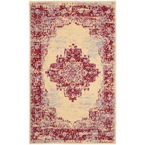 Grafix Cream/Red 3 ft. x 5 ft. Persian Medallion Transitional Kitchen Area Rug