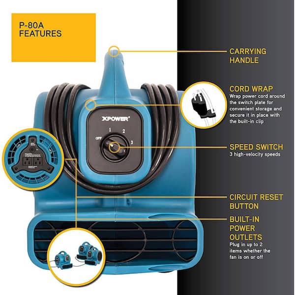 XPOWER 600 CFM 3-Speed Multi-Purpose Mini Mighty Air Mover Utility