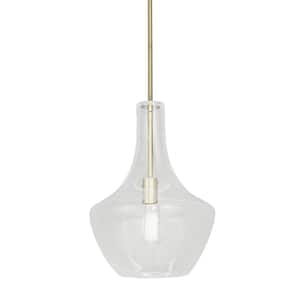 Fusion Harlow 60-Watt Integrated LED Brushed Brass Pendant with Seeded Glass Shade