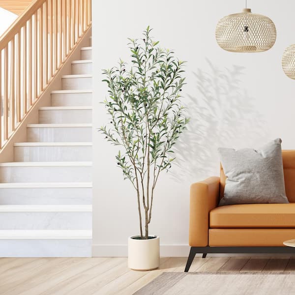 DR.Planzen 7 ft. Artificial Olive Tree with White Planter, Large